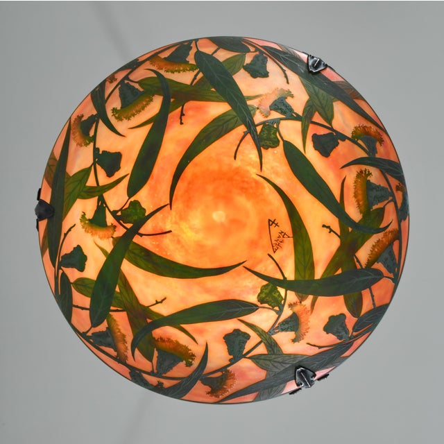 Orange 1920s Daum Majorelle French Art Deco Cameo Glass Pendant Light For Sale - Image 8 of 15