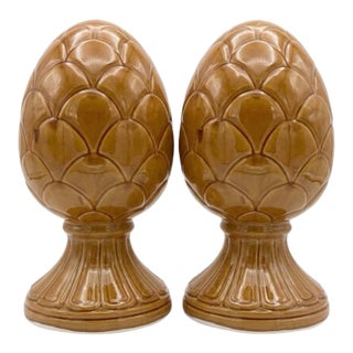 Pair of Vintage Mid-Century Italian Ceramic "Pigna" Pinecone Finials For Sale