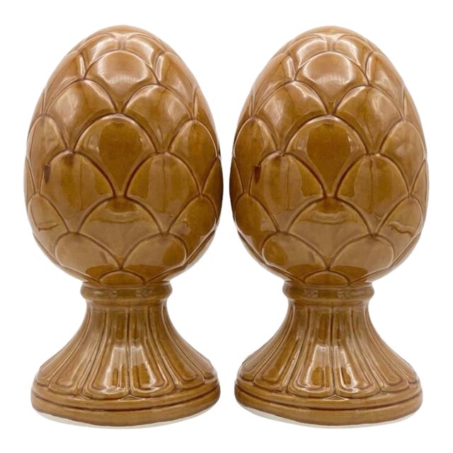 Pair of Vintage Mid-Century Italian Ceramic "Pigna" Pinecone Finials For Sale