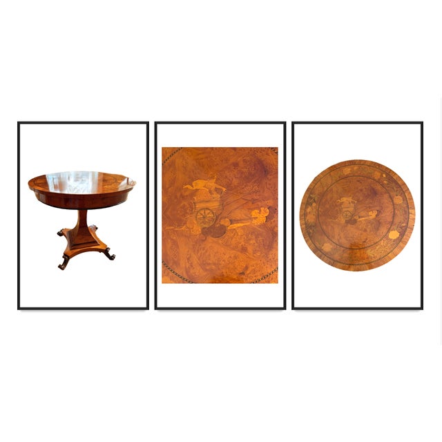 Italian Burl Wood & Marquetry Pedestal Table with Custom Glass Top by Rho Mobili D’Epoca Crafted by renowned Italian...