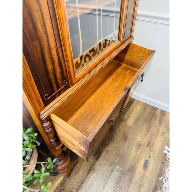 Antique Jacobean Style Display Cabinet With Leaded Glass For Sale - Image 6 of 9