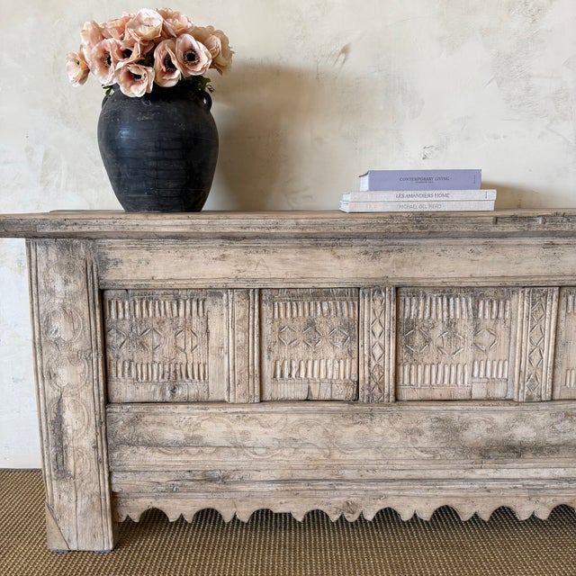 Beige Vintage Reclaimed Fir 3 Door Carved Console For Sale - Image 8 of 18