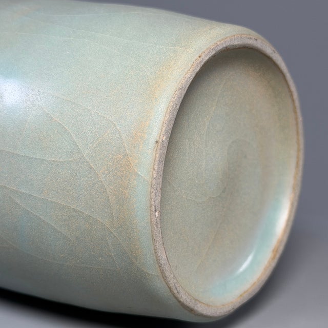 Ceramic Antique Chinese Longquan Celadon Vase, Phoenix‑Shaped Double Handles For Sale - Image 7 of 8