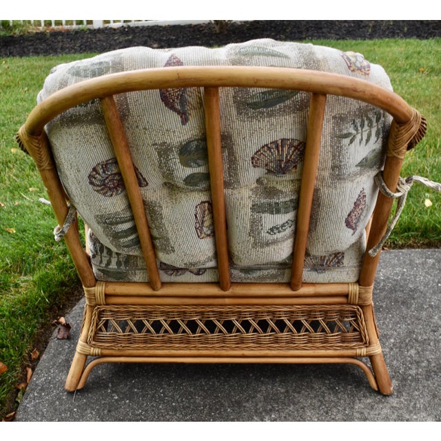 Braxton Culler Rattan Wicker Lounge Accent Chair & Ottoman Set Coastal Boho For Sale - Image 12 of 16