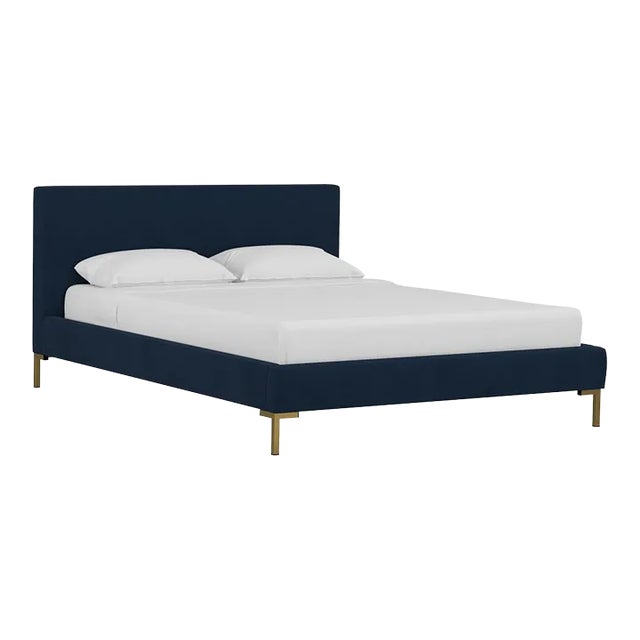 Twin Platform Bed with Y Legs in Velvet Ink For Sale