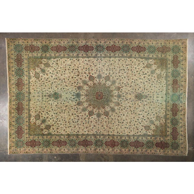 Beige Vintage Persian Tabriz Palace Rug - 12'06 X 19'01 For Sale - Image 8 of 10