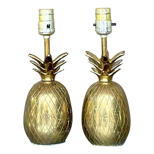 Vintage Coastal Brass Pineapple Lamps - a Pair For Sale