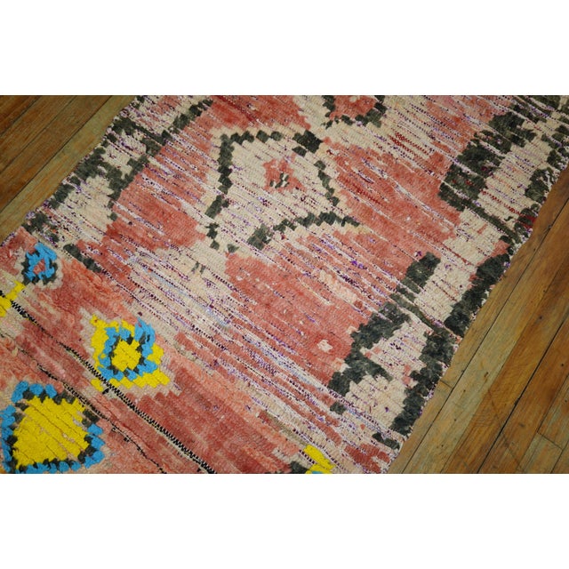 Vintage Quirky Moroccan Colorful Geometric Large Scale Wool Runner - 2'10" x 9'2" For Sale - Image 4 of 18