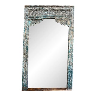 Antique Carved Teak Architectural Arch Doorway, Distressed Column Surround 99 For Sale