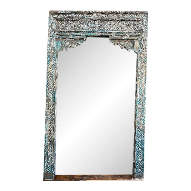 Antique Carved Teak Architectural Arch Doorway, Distressed Column Surround 99 For Sale