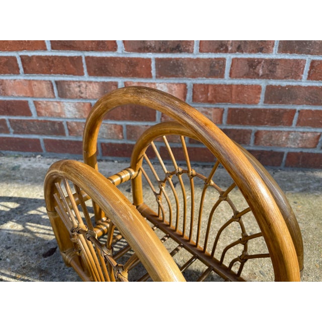 Mid Century Bamboo and Leather Magazine Rack For Sale - Image 4 of 12
