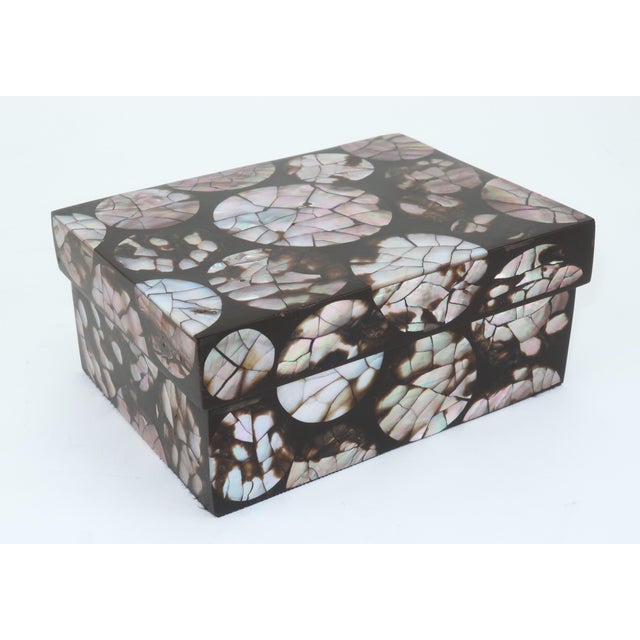 Contemporary R & Y Augousti France Abalone Inlaid Ebonized Wood Box For Sale - Image 3 of 12