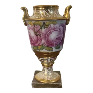 Antique Early 19th Century English Regency Coalport Porcelain Vase Painted with Flowers & Rich Gilding