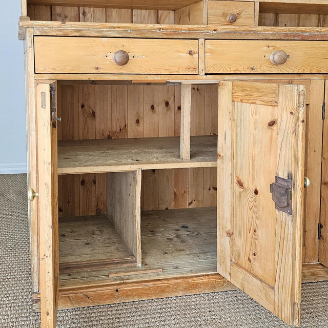 Beige Antique English Pine Dresser Base & Plate Rack - Circa 1870 For Sale - Image 8 of 17