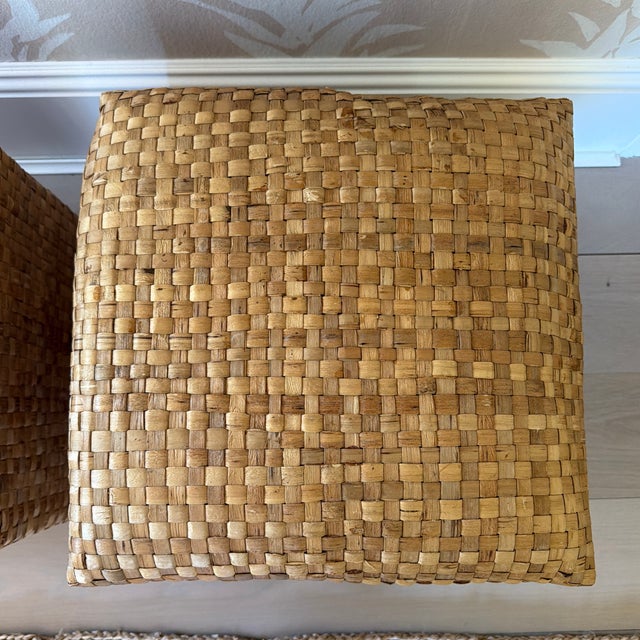 Late 20th Century Pair of Vintage Woven Natural Fiber Cube Ottomans For Sale - Image 5 of 12