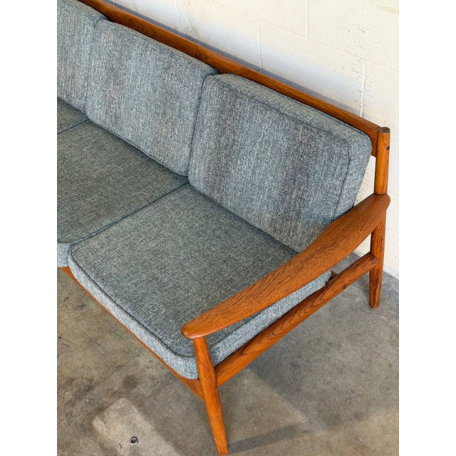 1960s In Style of France and Son Cado Sofa Model 56 Couch Grete Jalk Teak Wood Grey Upholstered Denmark Mid-Century Modern 1960s For Sale - Image 5 of 13