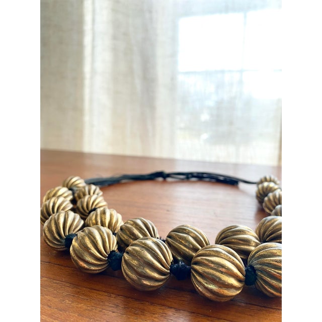 1970s Modernist Textured Brass Spheres Handknotted Cord Necklace For Sale - Image 11 of 12