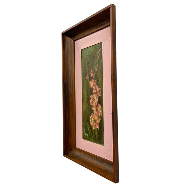 Mid-Century Modern Vintage Framed Floral Painting on Canvas, Signed For Sale - Image 3 of 10