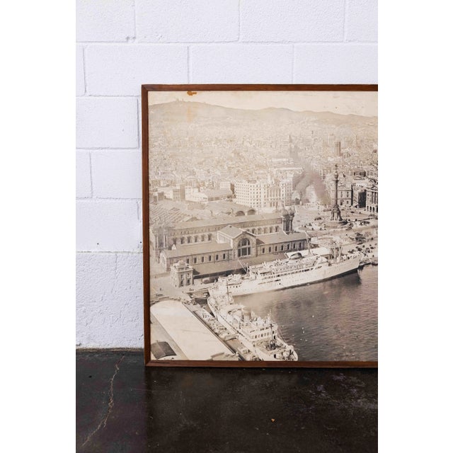 Vintage 1940's Spanish Wood Framed Photograph, Port of Barcelona For Sale - Image 4 of 11