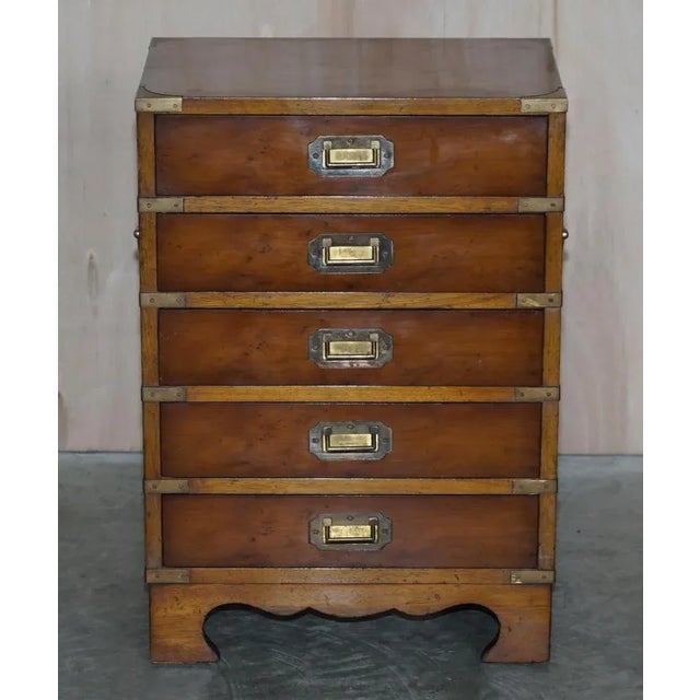 Military Campaign Style Side Table Sized Chest of Drawers in Burr Walnut For Sale - Image 3 of 17