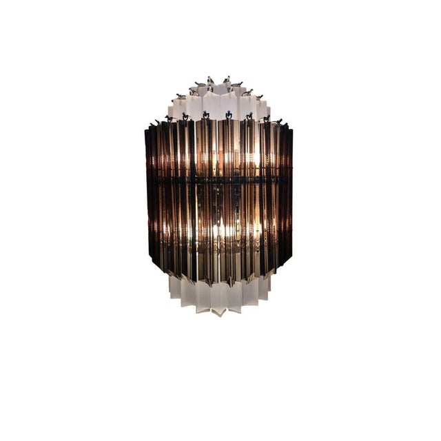Sanblasted and Fume Triedro Murano Glass Wall Sconce For Sale - Image 4 of 6