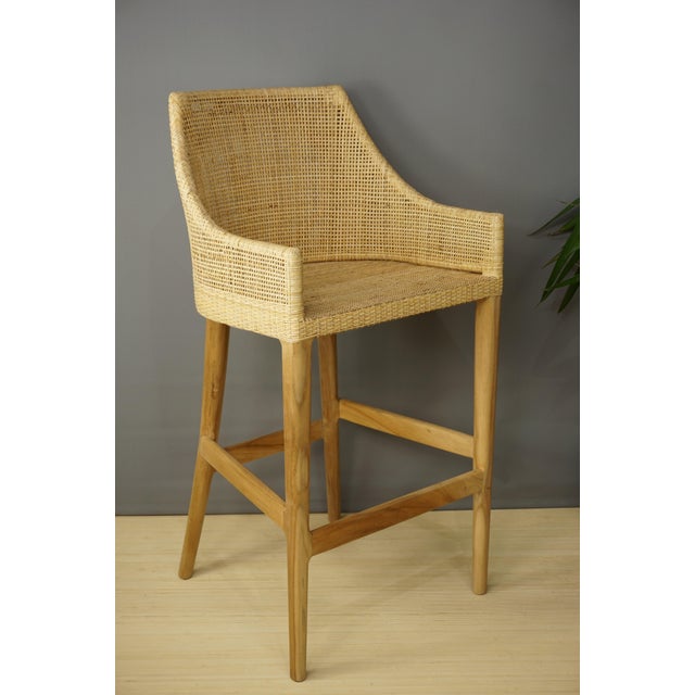 Light Yellow Wood and Rattan High Bar Stools, Set of 2 For Sale - Image 8 of 8