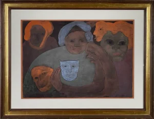 1977 "Mex. 77" Abstract Mixed-Media Painting on Paper by David Humphrey, Framed