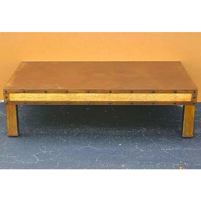 Brutalist Copper Coffee Cocktail Table 73" For Sale - Image 3 of 12