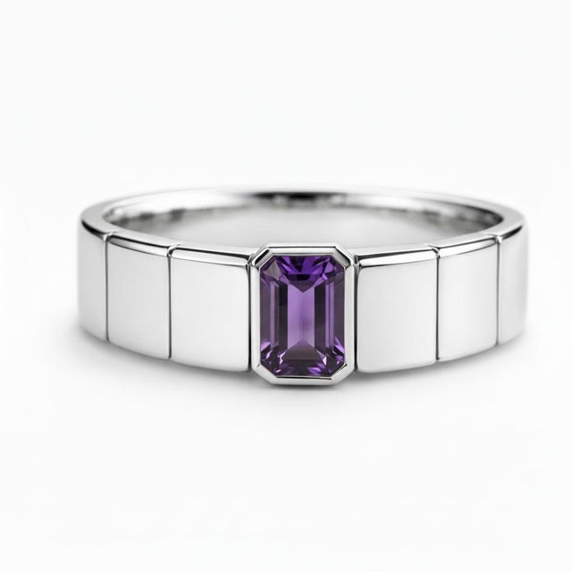 SIlver, Gold Round Amethyst Ring For Men's. Mens Solitaire Amethyst Ring. Emerald Cut Amethyst Ring. Metal: 925 silver...