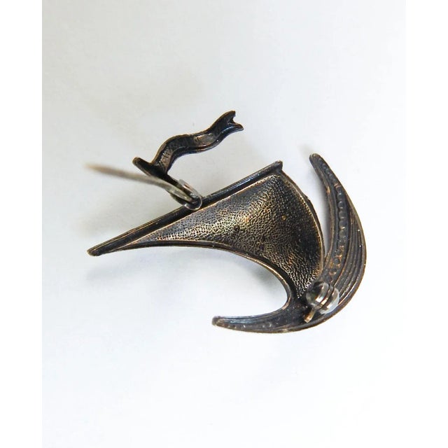 Traditional Vintage Ivan Holth Guilloche Enamel Over Sterling Silver Sailing Ship Brooch For Sale - Image 3 of 3