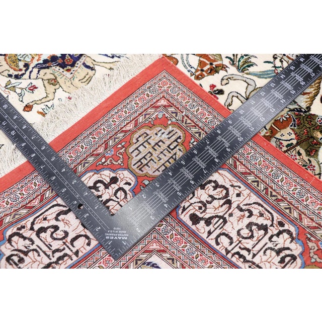 Vintage Persian Silk Qum Hunting Rug - 03'04 X 05'00 For Sale - Image 4 of 9