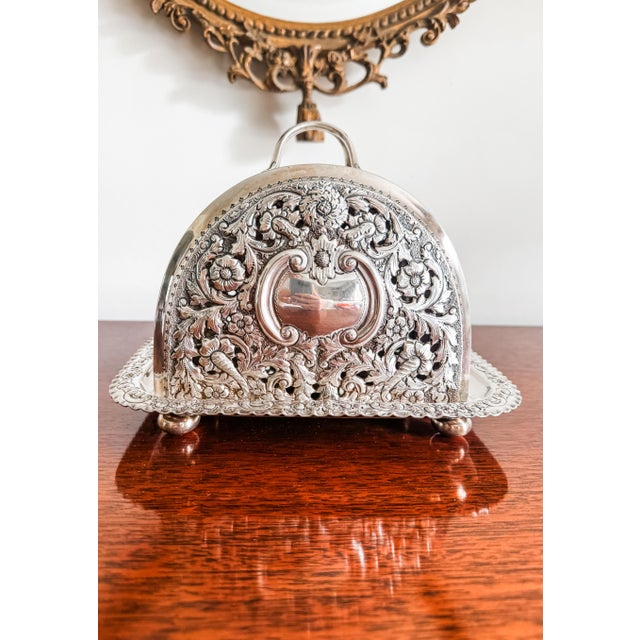 Exceptional and Rare Victorian English Silver Plate Cheese Dome & Tray With Repoussé Floral Decoration, Circa 1890 For Sale - Image 10 of 15