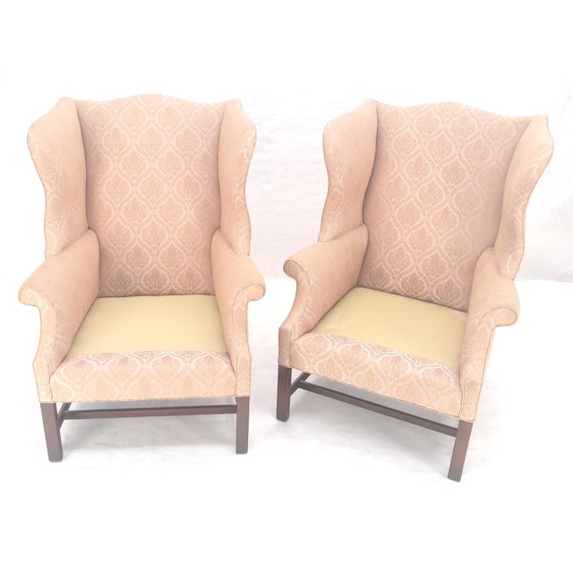 Traditional Pair of Kittinger Style Tall Wingback Chairs Mint Frames as is Upholstery For Sale - Image 3 of 15