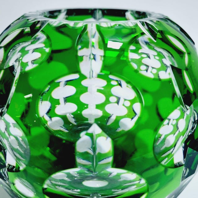 Vintage Emerald Green Cut-to-Clear Lead Crystal Sphere Vase, 1970s For Sale - Image 9 of 10
