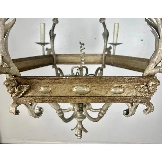 1930s Monumental Two-Tiered 12-Light Silvered Chandelier W/ Crown For Sale - Image 5 of 9