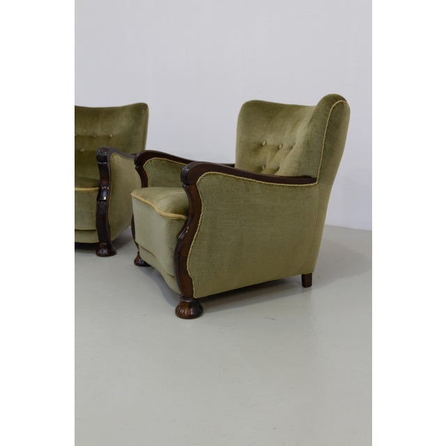 Danish Art Deco Green Velvet Lounge Chairs, 1930s, Set of 2 For Sale - Image 14 of 18