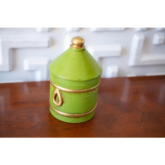 Ceramic 1960s Italian Green and Gold Stoneware Jar For Sale - Image 7 of 8