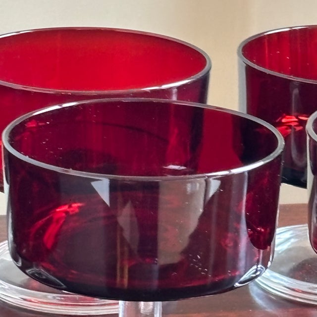 Vintage French Luminarc Ruby Red Coupe Glasses — Set of 6 For Sale - Image 9 of 11