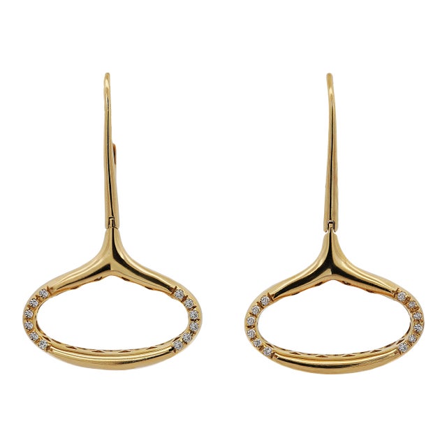 14k Gold Wide Open Oval Drop Diamond Wire Clip Earring - Made in Italy, Pair For Sale