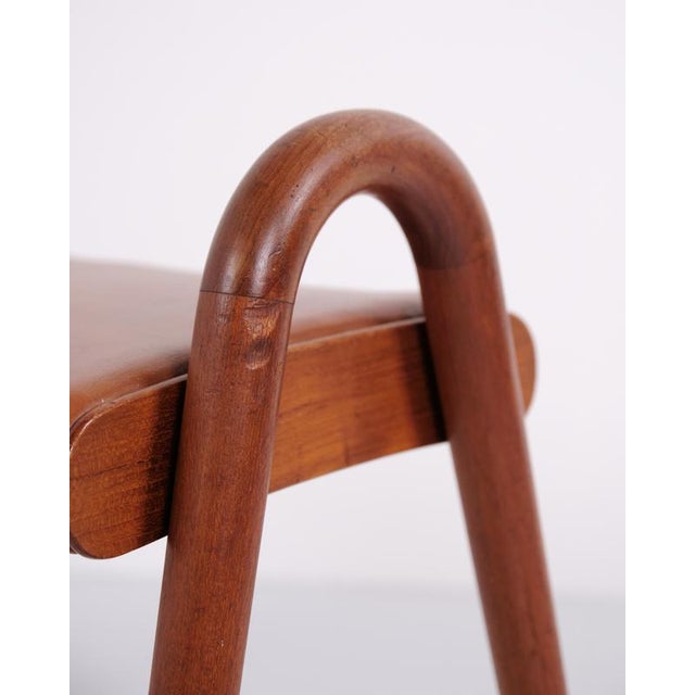 Teak Stool with Leather Seat by Vilhelm Lauritzen for Fritz Hansen, 1945 For Sale - Image 10 of 12