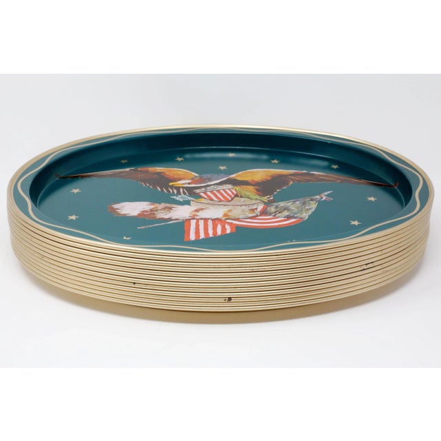 Metal Vintage Federal Bald Eagle Aluminum Trays - Set of 12 For Sale - Image 7 of 12