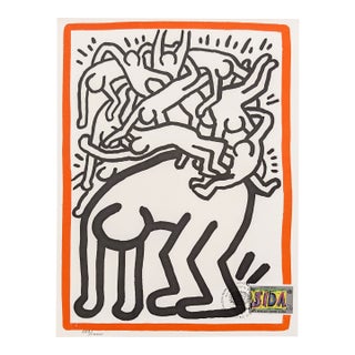 Keith Haring, Fight Aids Worldwide Lithograph, Pop Art, Estate Signed, Edition 583/1000, 1990 For Sale