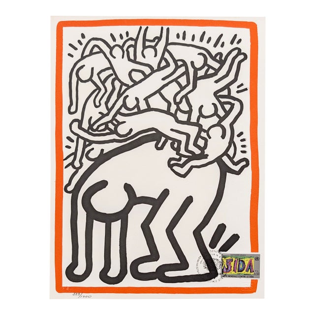 Keith Haring, Fight Aids Worldwide Lithograph, Pop Art, Estate Signed, Edition 583/1000, 1990 For Sale