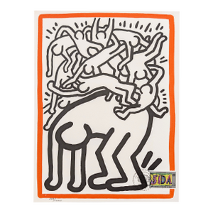 Keith Haring, Fight Aids Worldwide Lithograph, Pop Art, Estate Signed, Edition 583/1000, 1990