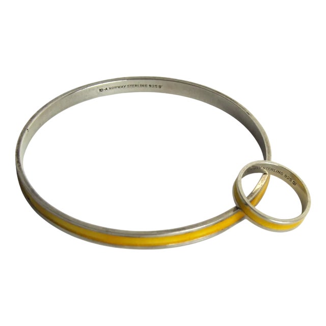 Mid-Century Ring and Bracelet in Sterling Silver and Ename by David Andersenl, 1960s, Set of 2 For Sale