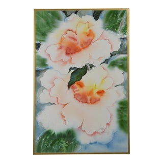 Late 20th Century Original Modernist Floral Abstract Painting Signed For Sale