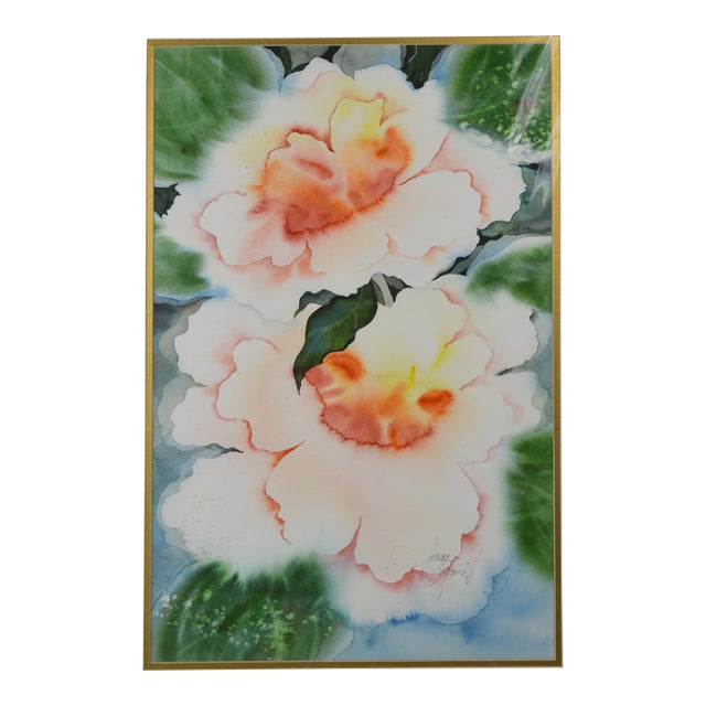 Late 20th Century Original Modernist Floral Abstract Painting Signed For Sale