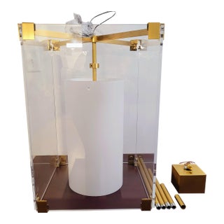 1990s Hudson Valley Lighting “Achilles 4132” Large 3‑Light Pendant — Acrylic & Brass For Sale