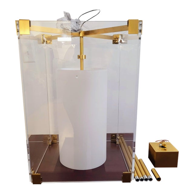 1990s Hudson Valley Lighting “Achilles 4132” Large 3‑Light Pendant — Acrylic & Brass For Sale