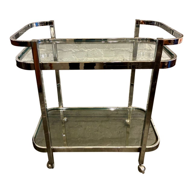 1970s Chrome & Glass Serving Trolley For Sale